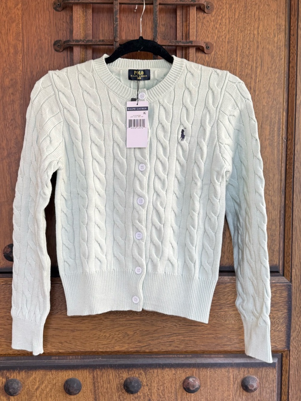 Ralph Lauren Cable Knit Button Cardigan - Light Green Size M